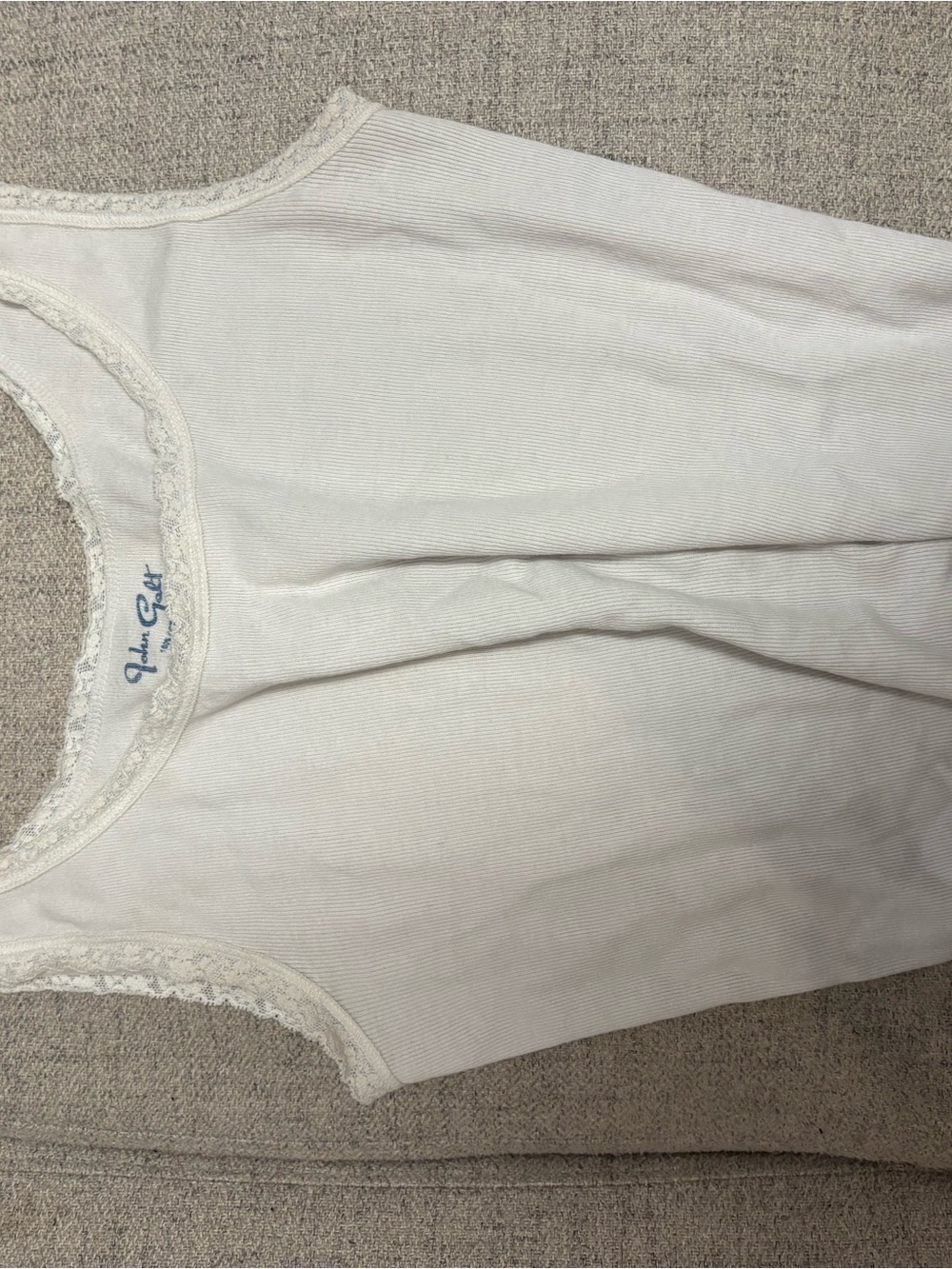 Brandy Melville White Lace-Trim Ribbed Tank